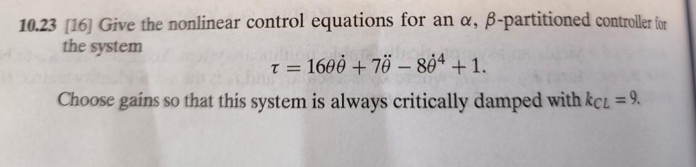 10 23 16 Give The Nonlinear Control Equations For An A B Partitioned Controller For The System 1600 72 804 1 1