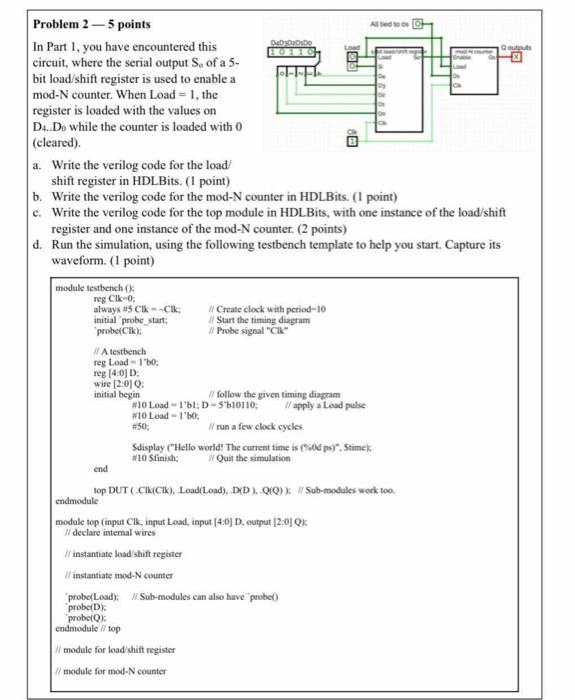 Write The Verilog Code For The Load Shift Register In Hdlbits 1 Point B Write The Verilog Code For The Mod N Counte 1