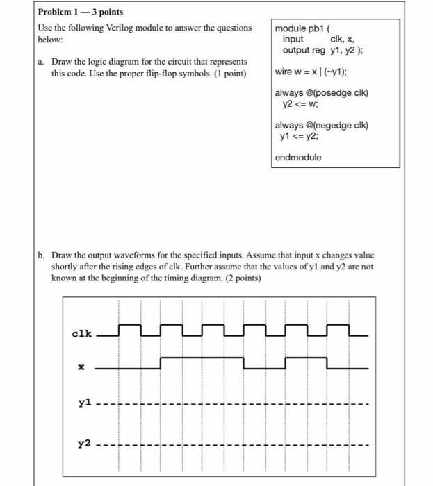 Problem 1 3 Points Use The Following Verilog Module To Answer The Questions Below A Draw The Logic Diagram For The C 1