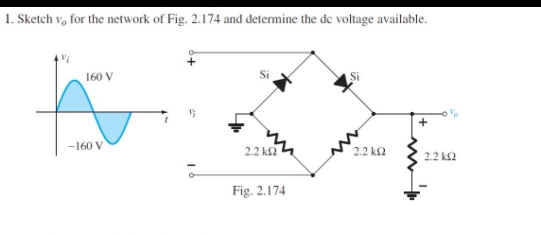 1 Sketch V For The Network Of Fig 2 174 And Determine The De Voltage Available 160 V Si Si 160 V 2 2 K92 2 2 K92 1