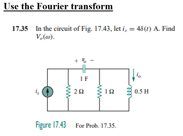 Use The Fourier Transform 17 35 In The Circuit Of Fig 17 43 Let Is 48 T A Find V W 1 1 F 212 192 Ele 0 5 H 1