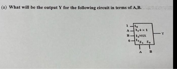 A What Will Be The Output Y For The Following Circuit In Terms Of A B 1 10 A114x1 B 12 Mux S Y 0 As A B 9 B If 1