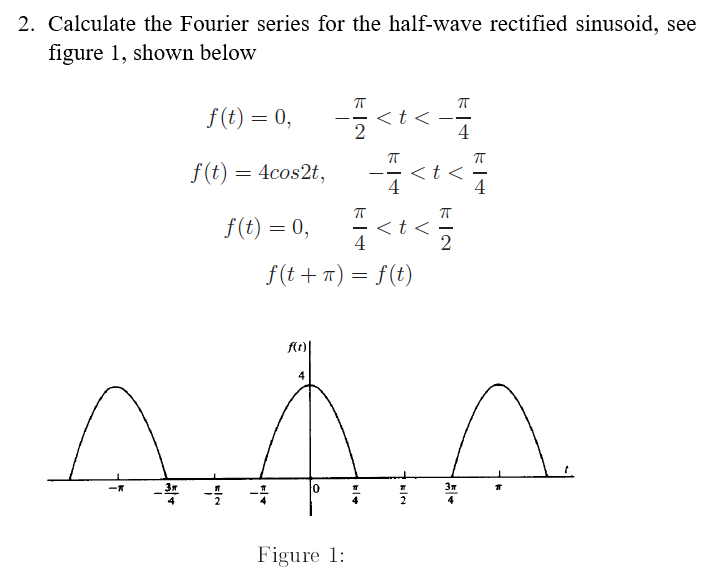 2 Calculate The Fourier Series For The Half Wave Rectified Sinusoid See Figure 1 Shown Below T 7t 4 T F T 4cos2t 1