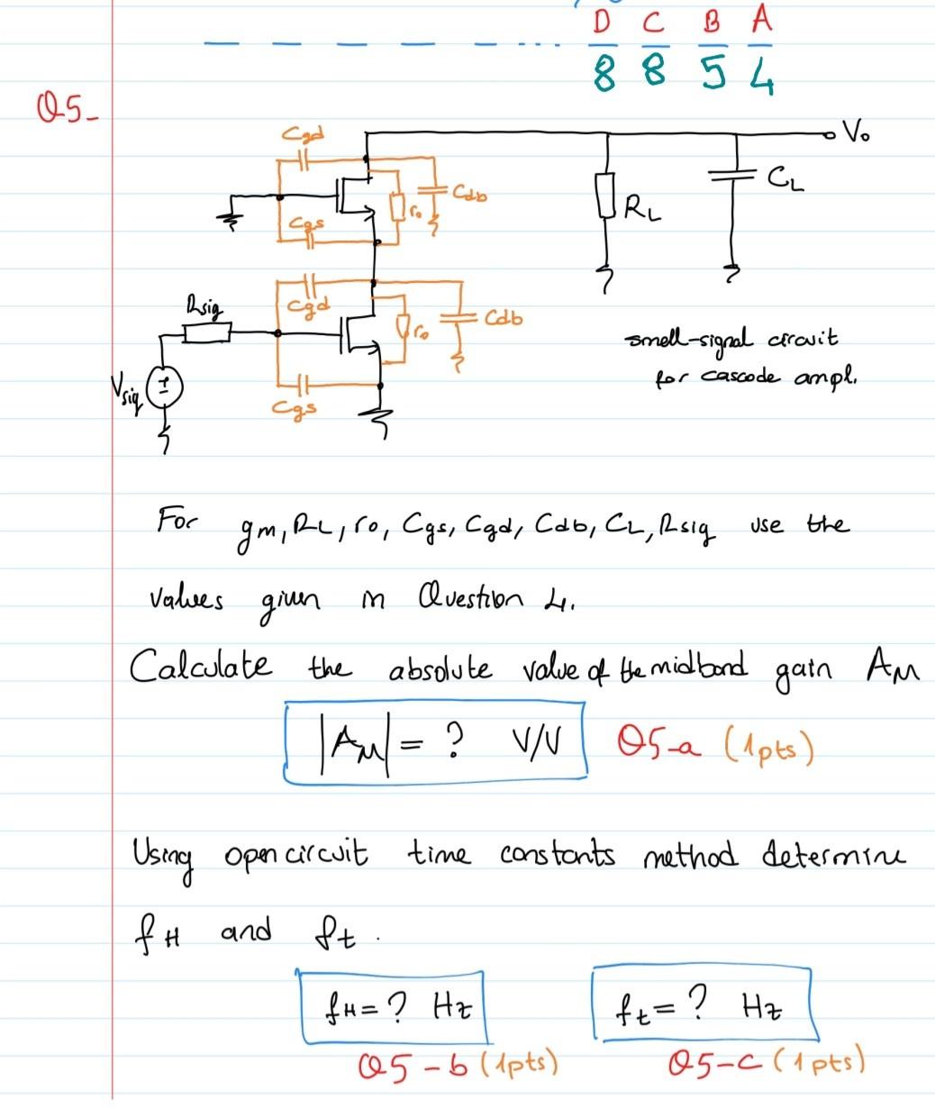 D C B A 8 8 5 4 05 Vo Cl Cab Drl Cas Resig Cab Oro Smell Signal Circuit For Cascode Ample Maig Cgs For Gm Rl Ro Cgs 1