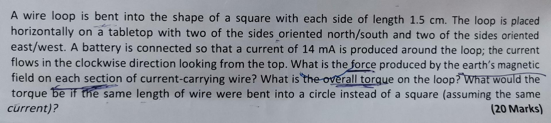 A Wire Loop Is Bent Into The Shape Of A Square With Each Side Of Length 1 5 Cm The Loop Is Placed Horizontally On A Tab 1