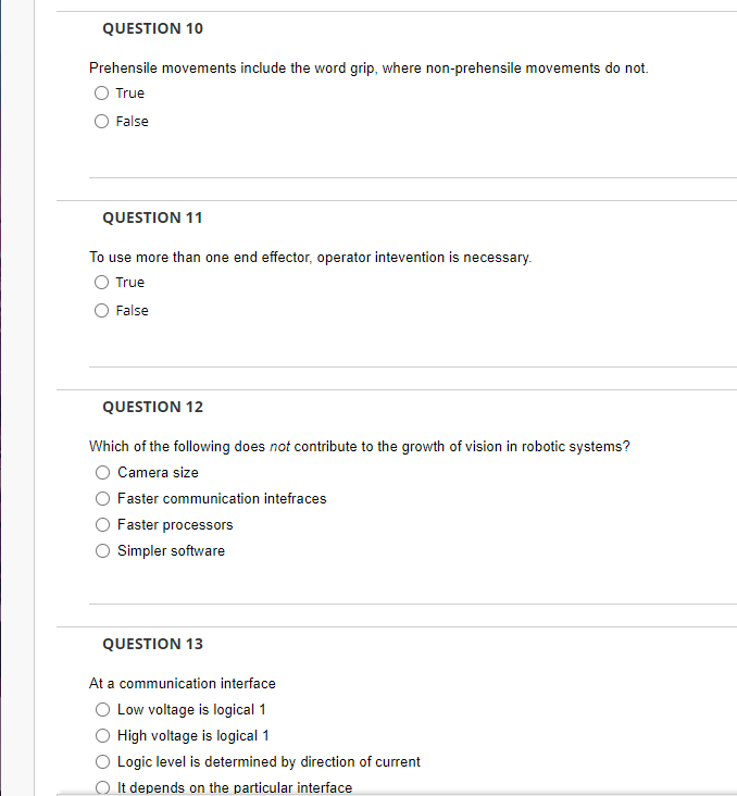 Question 10 Prehensile Movements Include The Word Grip Where Non Prehensile Movements Do Not True False Question 11 To 1