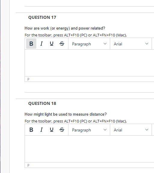 Question 17 How Are Work Or Energy And Power Related For The Toolbar Press Alt F10 Pc Or Alt Fn F10 Mac B I Us P 1