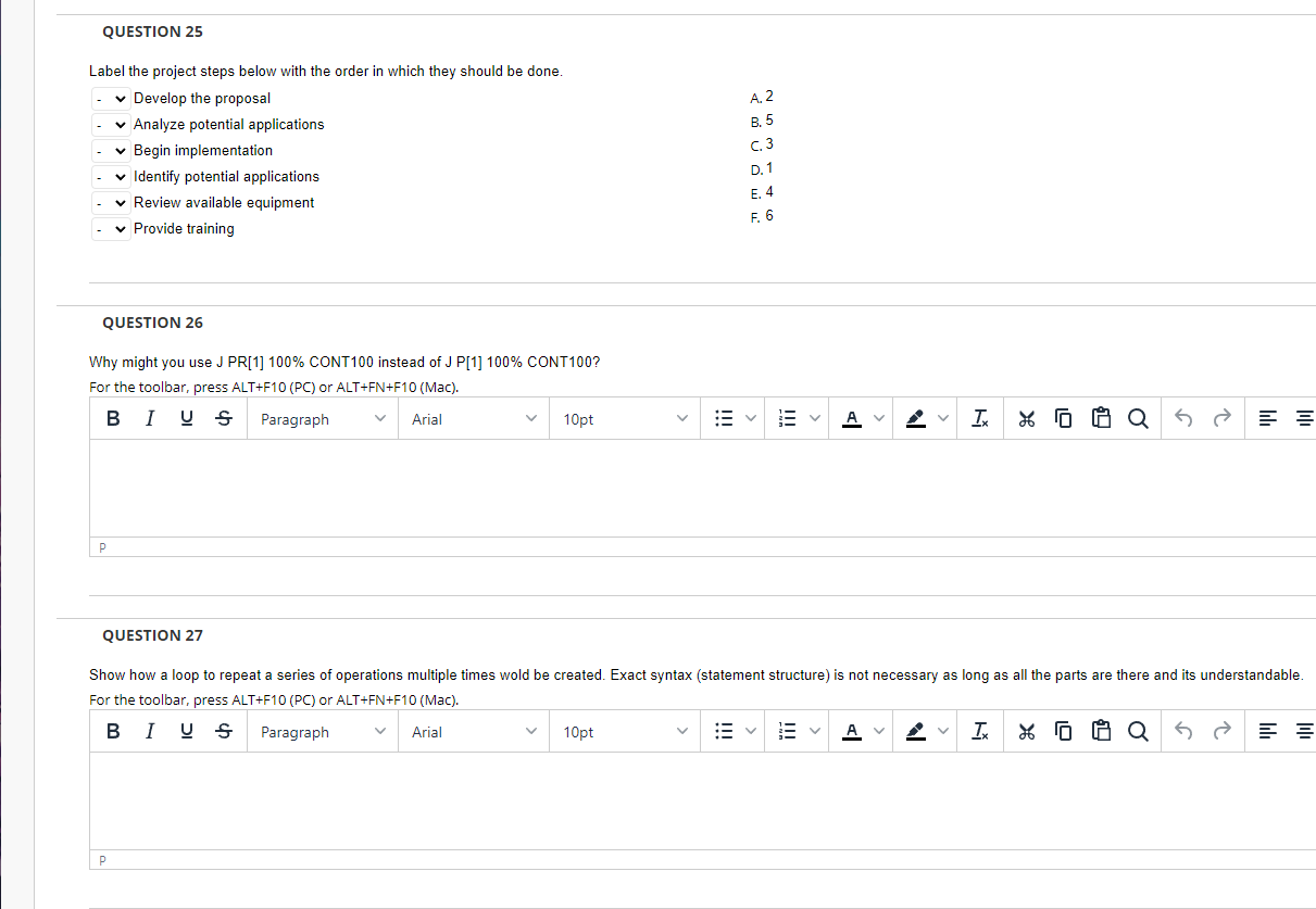 Question 25 A2 Label The Project Steps Below With The Order In Which They Should Be Done Develop The Proposal Analyze 1