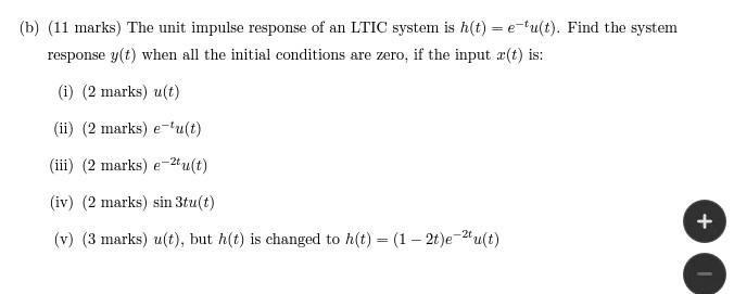 B 11 Marks The Unit Impulse Response Of An Ltic System Is H T E Tu T Find The System Response Y T When All The 1