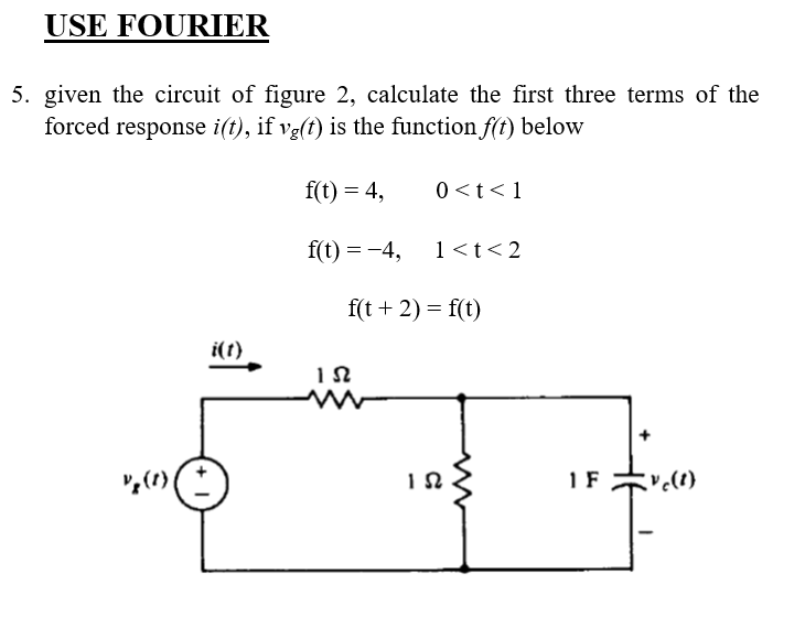 Use Fourier 5 Given The Circuit Of Figure 2 Calculate The First Three Terms Of The Forced Response Ist If Vg T Is T 1