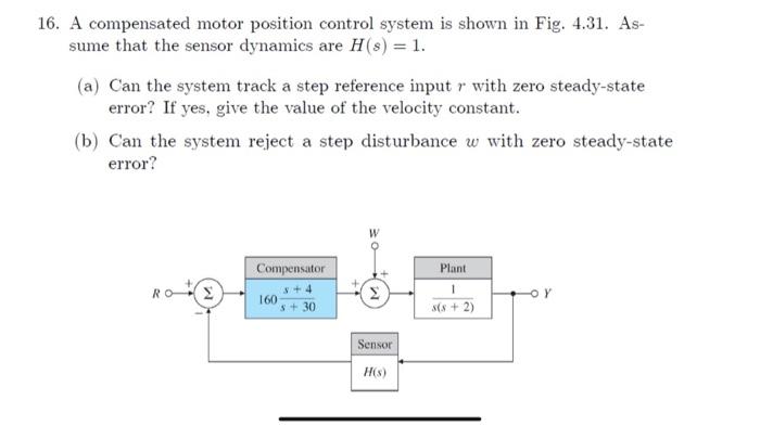 16 A Compensated Motor Position Control System Is Shown In Fig 4 31 As Sume That The Sensor Dynamics Are H 8 1 1