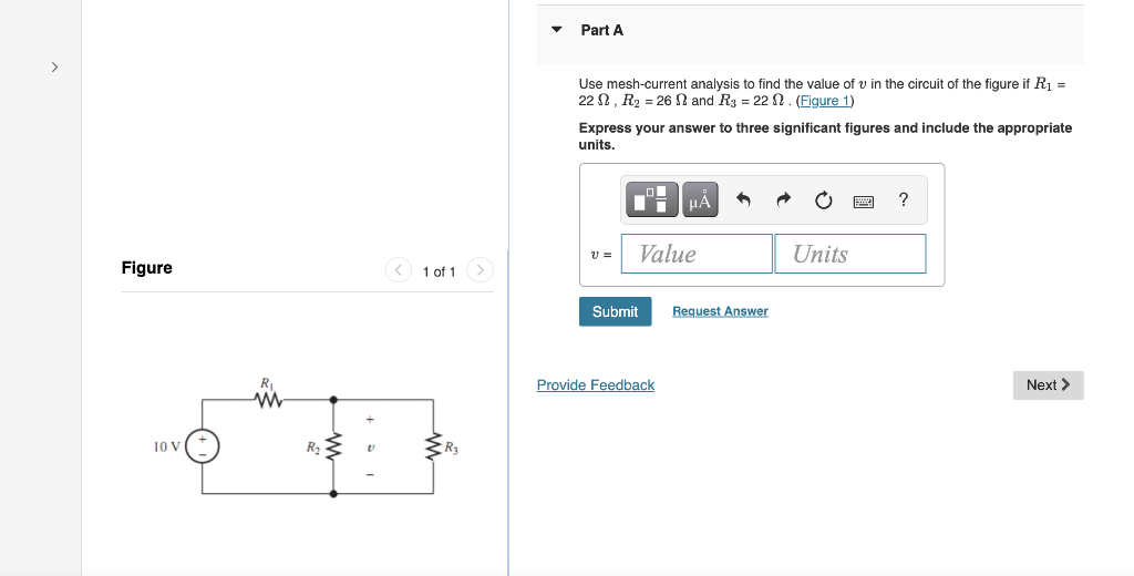 Part A Use Mesh Current Analysis To Find The Value Of U In The Circuit Of The Figure If R1 222 R2 26 22 And R3 22 1