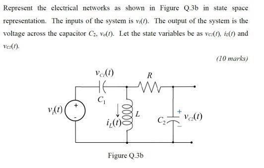 Represent The Electrical Networks As Shown In Figure Q 3b In State Space Representation The Inputs Of The System Is V T 1