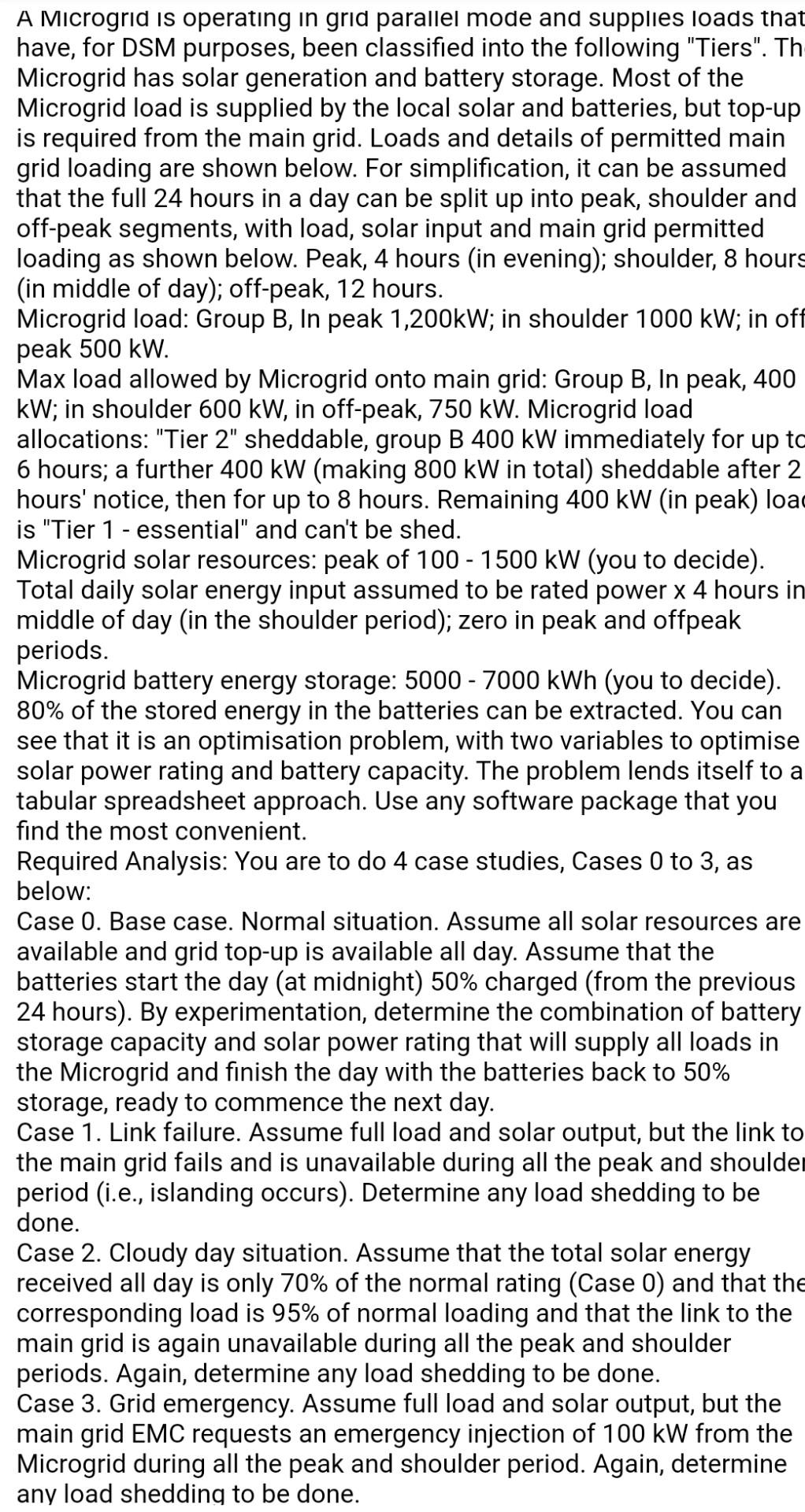 A Microgrid Is Operating In Grid Parallel Mode And Supplies Loads That Have For Dsm Purposes Been Classified Into The 1