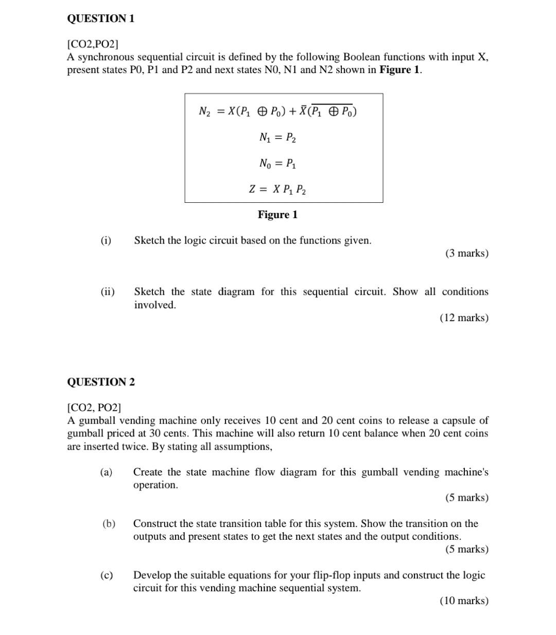 Question 1 Co2 Po2 A Synchronous Sequential Circuit Is Defined By The Following Boolean Functions With Input X Presen 1