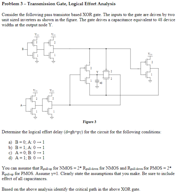 Problem 3 Transmission Gate Logical Effort Analysis Consider The Following Pass Transistor Based Xor Gate The Inputs 1