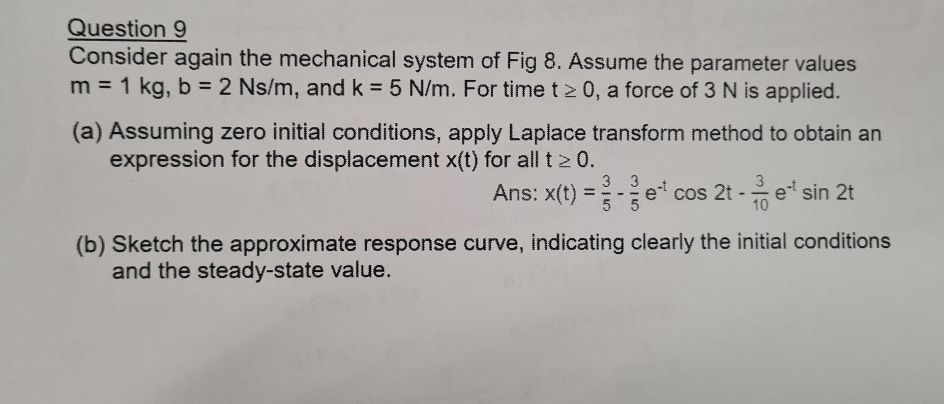 Question 9 Consider Again The Mechanical System Of Fig 8 Assume The Parameter Values M 1 Kg B 2 Ns M And K 5 N 1
