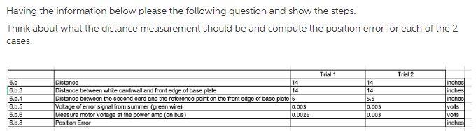 Having The Information Below Please The Following Question And Show The Steps Think About What The Distance Measurement 1