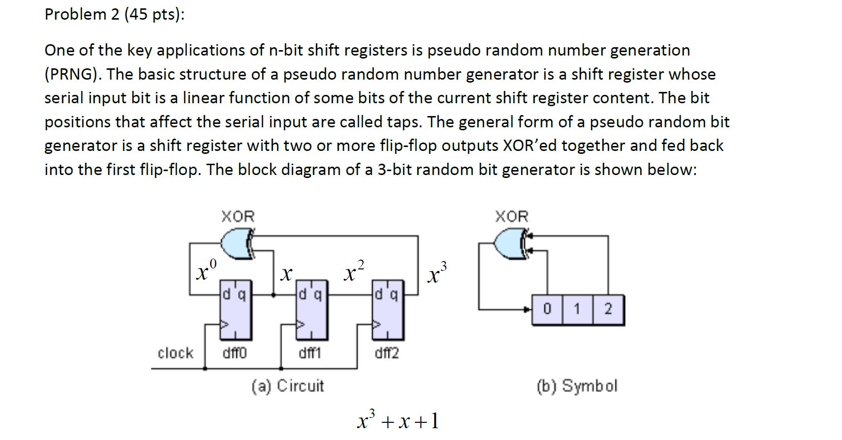 Problem 2 45 Pts One Of The Key Applications Of N Bit Shift Registers Is Pseudo Random Number Generation Prng The 1
