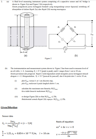 2 A A Fluid Level Measuring Instrument System Comprising Of A Capacitive Sensor And Ac Bridge Is Shown In Figure 2 A 1