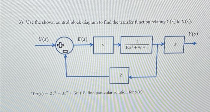 3 Use The Shown Control Block Diagram To Find The Transfer Function Relating Y S To U S Y S U S E S S 10s2 4s 1