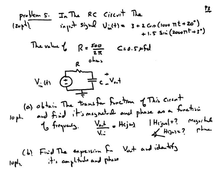 Problem S Izepti In The Rc Circuit The Input Signal Vint 3 2 Cos 1000 Rt 20 1 5 Sini 2000nt 34 C 0 5ufl O 1