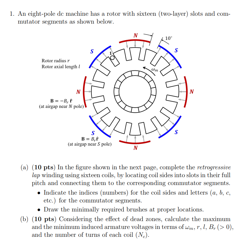 1 An Eight Pole De Machine Has A Rotor With Sixteen Two Layer Slots And Com Mutator Segments As Shown Below N 10 S 1