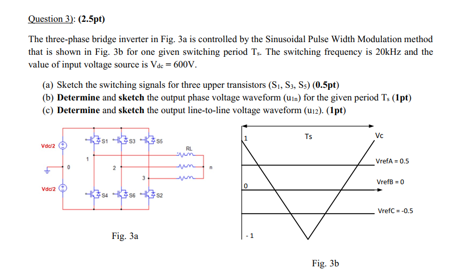 Question 3 2 5pt The Three Phase Bridge Inverter In Fig 3a Is Controlled By The Sinusoidal Pulse Width Modulation M 1