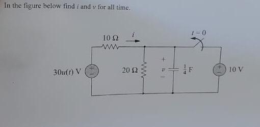In The Figure Below Find I And V For All Time 10 92 30u D V 20 32 10 V W 1