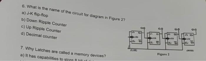 6 What Is The Name Of The Circuit For Diagram In Figure 2 A J K Flip Flop B Down Ripple Counter C Up Ripple Counter 1