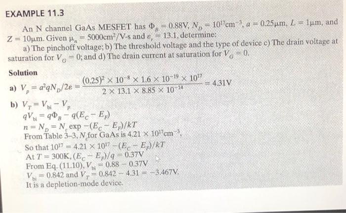 Example 11 3 An N Channel Gaas Mesfet Has 0 88v N 10 7cm A 0 25pm L Lum And Z 10um Given 5000cm V S 1