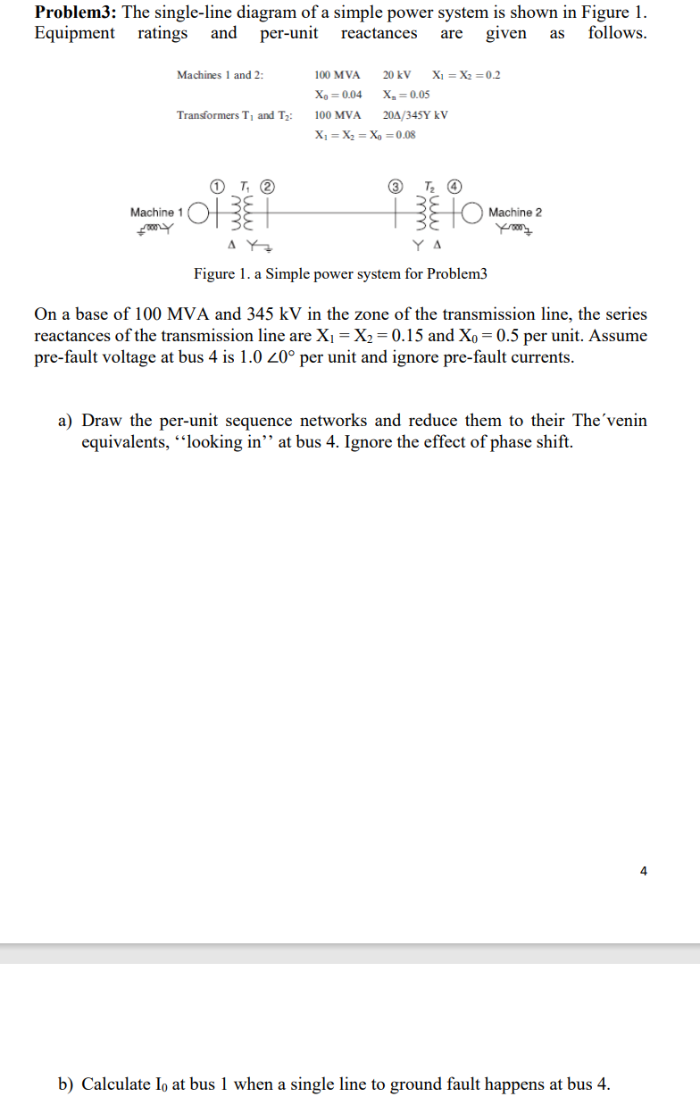 Problem3 The Single Line Diagram Of A Simple Power System Is Shown In Figure 1 Equipment Ratings And Per Unit Reactanc 1