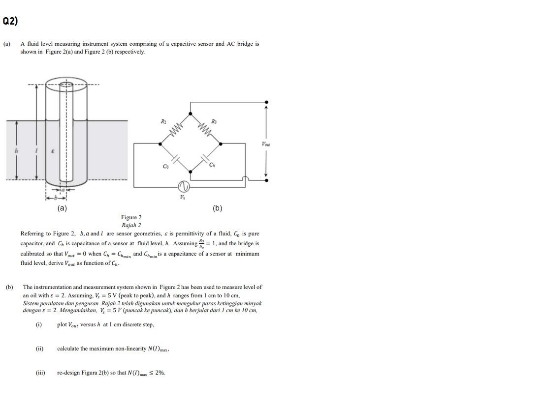 Q2 A A Fluid Level Measuring Instrument System Comprising Of A Capacitive Sensor And Ac Bridge Is Shown In Figure 2 1