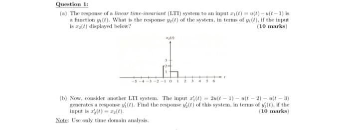 Question 1 A The Response Of A Linear Time Mariant Lti System To An Input T U T U1 Is A Function What I 1