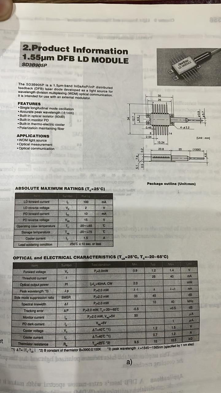 2 Product Information 1 55pm Dfb Ld Module Sd3b905p Anritsu 1 Vooule The Sd3b905p Is A 1 5um Band Ingaasp Inp Distribute 1