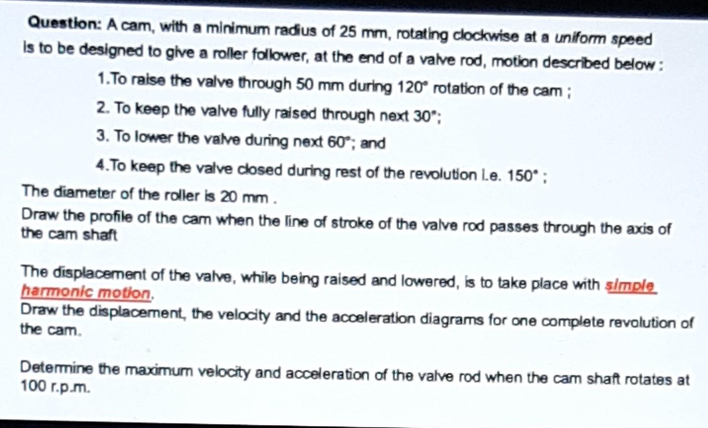 Question A Cam With A Minimum Radius Of 25 Mm Rotating Clockwise At A Uniform Speed Is To Be Designed To Give A Rolle 1