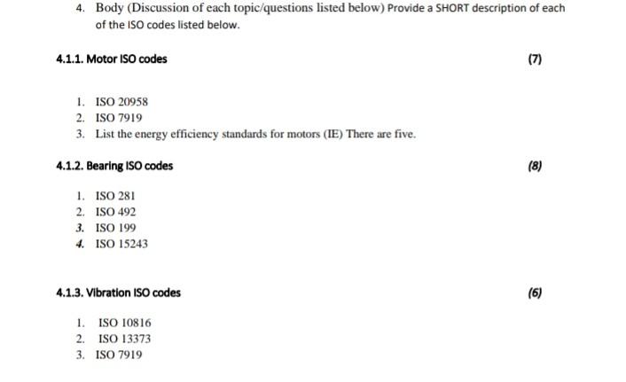 4 Body Discussion Of Each Topic Questions Listed Below Provide A Short Description Of Each Of The Iso Codes Listed Be 1