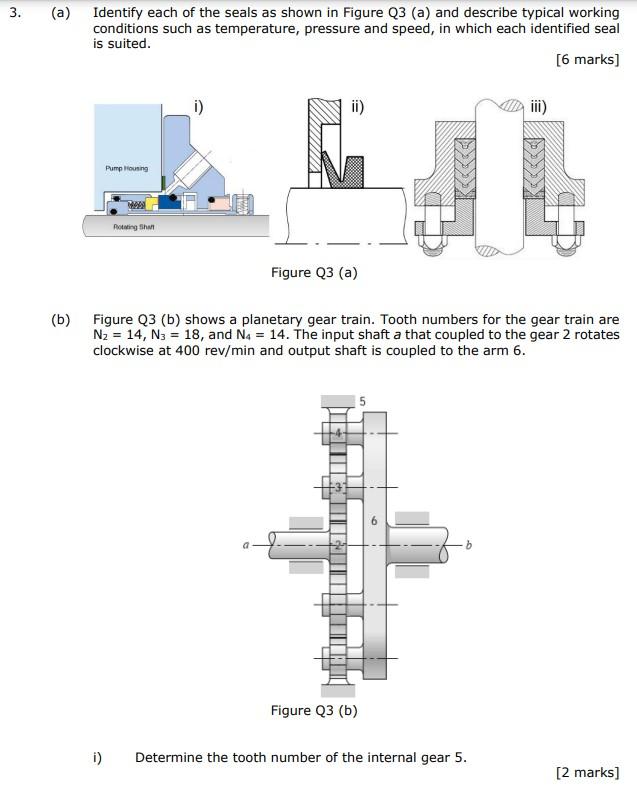 3 A Identify Each Of The Seals As Shown In Figure Q3 A And Describe Typical Working Conditions Such As Temperature 1