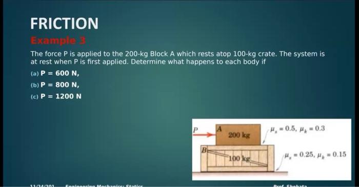 Friction Example The Coefficient Of Static And Kinetic Friction Between The 100 Kg Block And The Inclined Plane Are 0 30 2