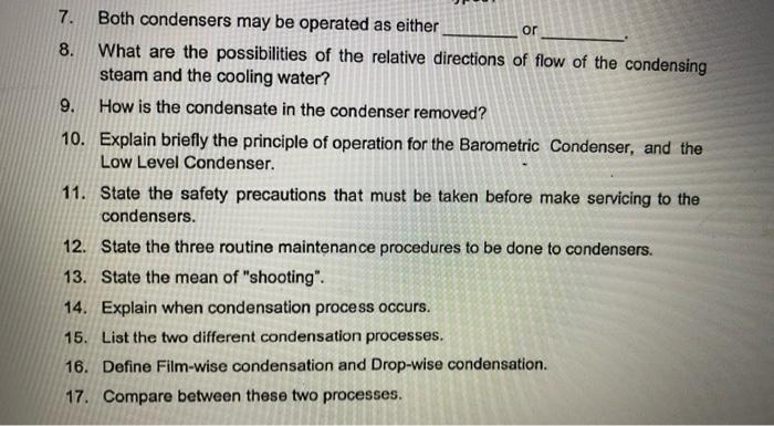 Or 7 Both Condensers May Be Operated As Either 8 What Are The Possibilities Of The Relative Directions Of Flow Of The 1