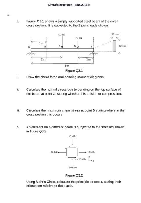 Aircraft Structures Eng2011 N 3 A A Figure Q3 1 Shows A Simply Supported Steel Beam Of The Given Cross Section It I 1