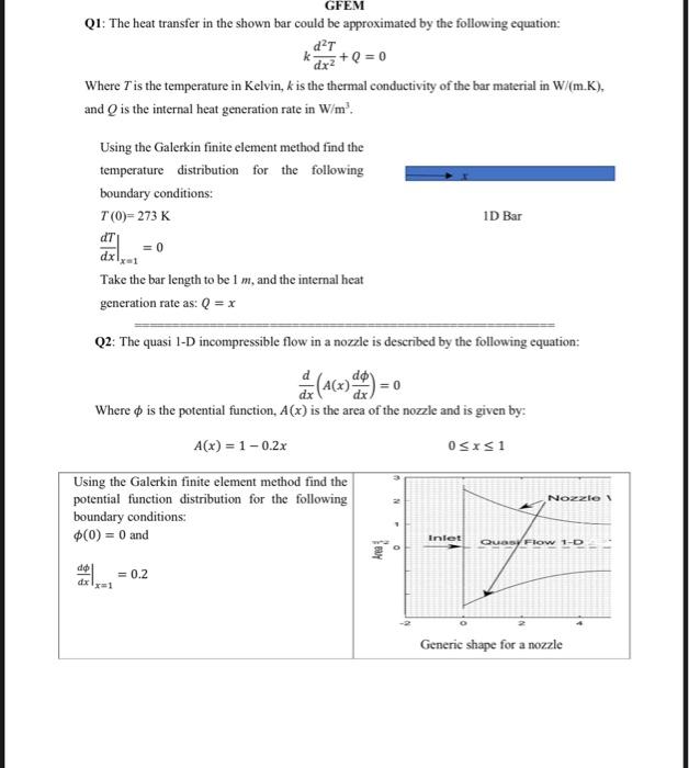 D27 Gfem Q1 The Heat Transfer In The Shown Bar Could Be Approximated By The Following Equation K Oz2 Q 0 Where T Is Th 1