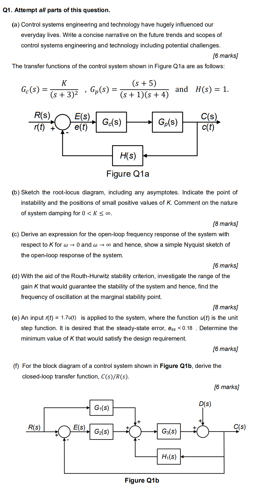 Q1 Attempt All Parts Of This Question A Control Systems Engineering And Technology Have Hugely Influenced Our Everyd 1