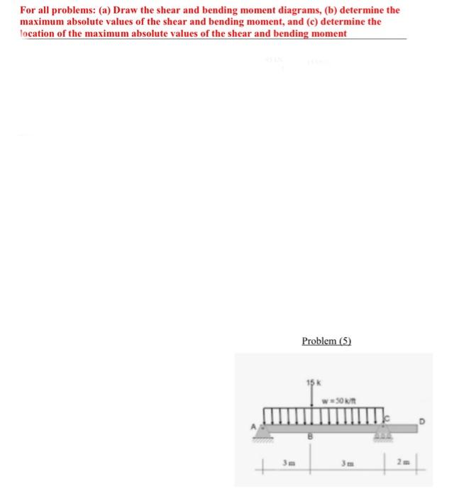 For All Problems A Draw The Shear And Bending Moment Diagrams B Determine The Maximum Absolute Values Of The Shear 1
