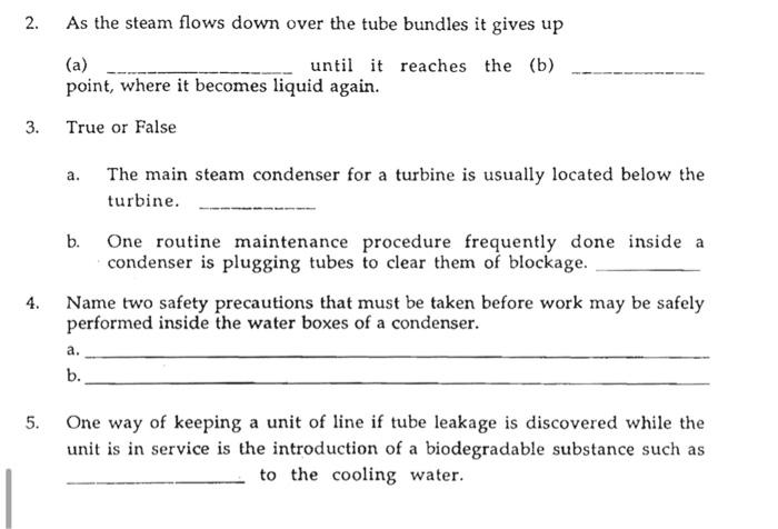 2 As The Steam Flows Down Over The Tube Bundles It Gives Up A Until It Reaches The B Point Where It Becomes Liquid 1