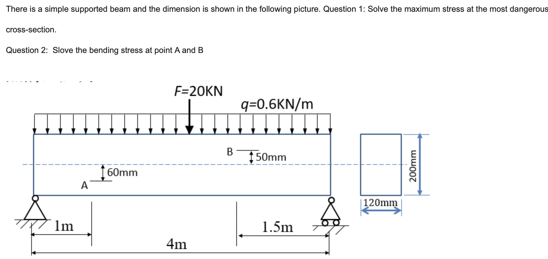 There Is A Simple Supported Beam And The Dimension Is Shown In The Following Picture Question 1 Solve The Maximum Stre 1