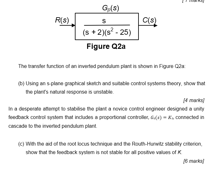 Gp S R S S C S S 2 S 25 Figure Q2a The Transfer Function Of An Inverted Pendulum Plant Is Shown In Figure Q2a 1