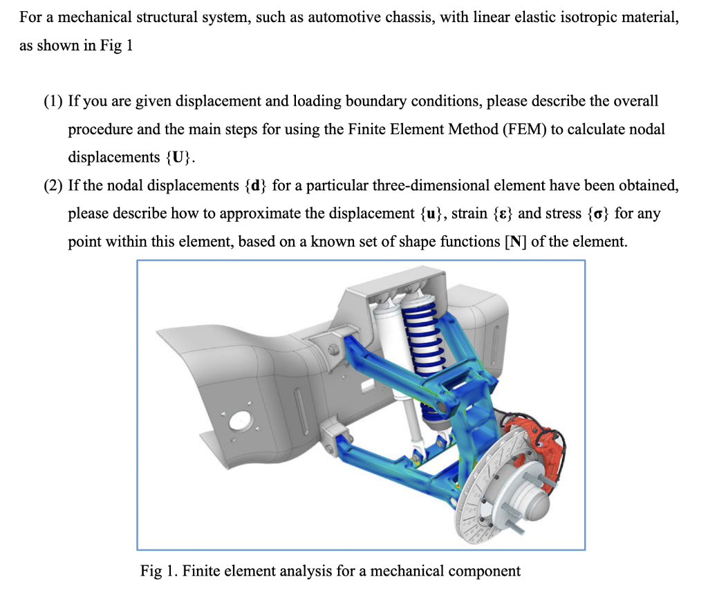 For A Mechanical Structural System Such As Automotive Chassis With Linear Elastic Isotropic Material As Shown In Fig 1