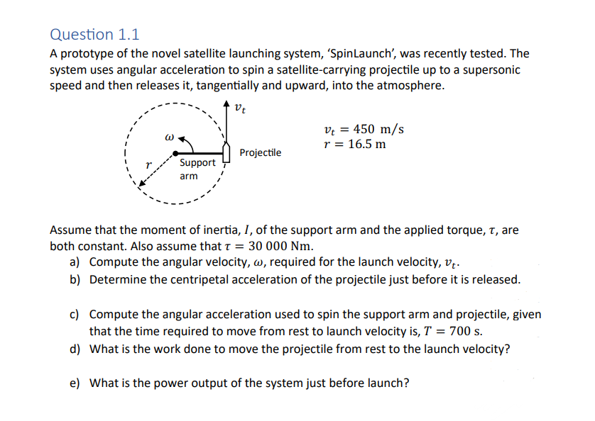 Question 1 1 A Prototype Of The Novel Satellite Launching System Spinlaunch Was Recently Tested The System Uses Ang 1