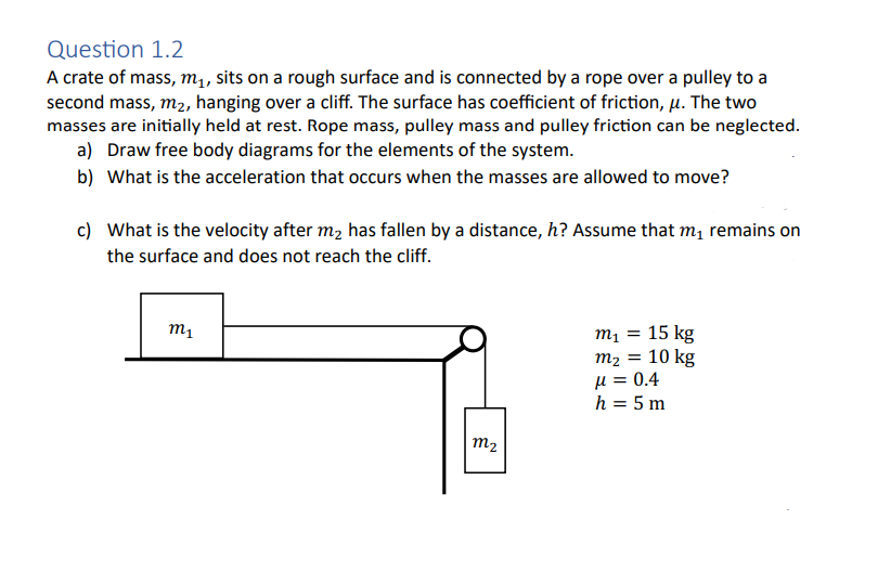 Question 1 2 A Crate Of Mass Mi Sits On A Rough Surface And Is Connected By A Rope Over A Pulley To A Second Mass M2 1